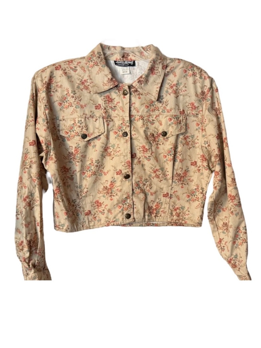 Vintage 80s Floral Cropped Denim Jacket Prairie Western Cotton M